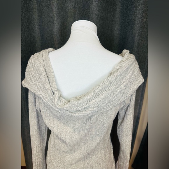 Missguided Gray Ribbed Off Shoulder Sweater XL Long Sleeve Foldover Cowl Neck l - Picture 7 of 12